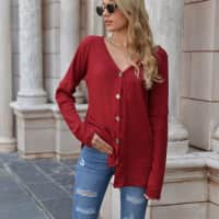 Layering Long Sleeve Button Up Textured Tunic