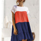 Anna-Kaci Women Mosaic Gradient Color Round Neck Ruffle Short Sleeve Mini Dresses