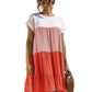 Anna-Kaci Women Mosaic Gradient Color Round Neck Ruffle Short Sleeve Mini Dresses