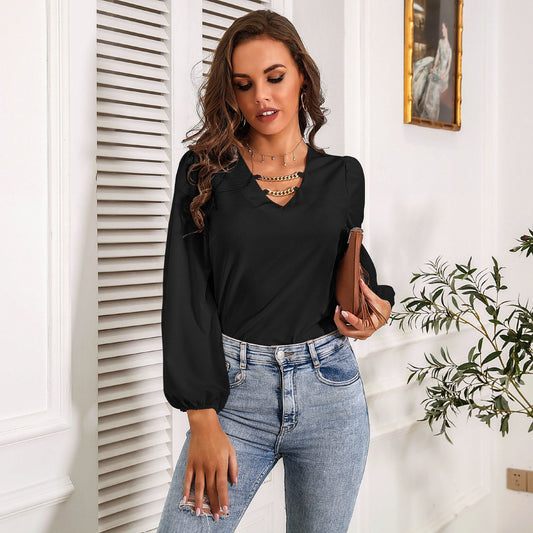 Chain Puffed Sleeve Blouse
