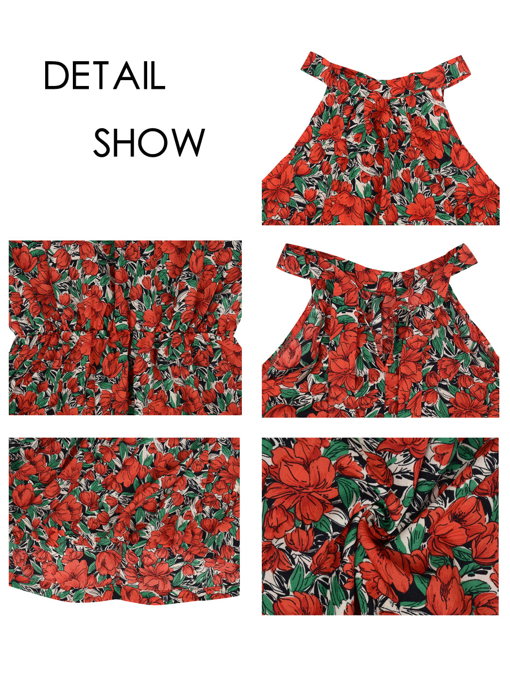 Anna-Kaci Women's Halter Neck Tie Back Boho Floral Print Sleeveless Elastic Waist Mini Dress