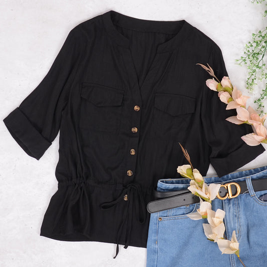 Button Down Pocket Top