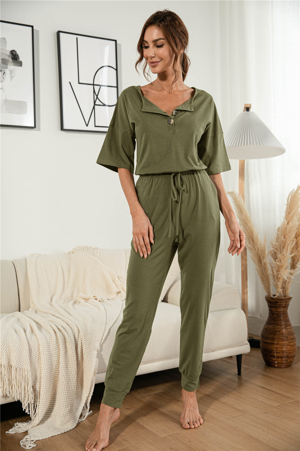 Summer Button Henley Jumpsuit