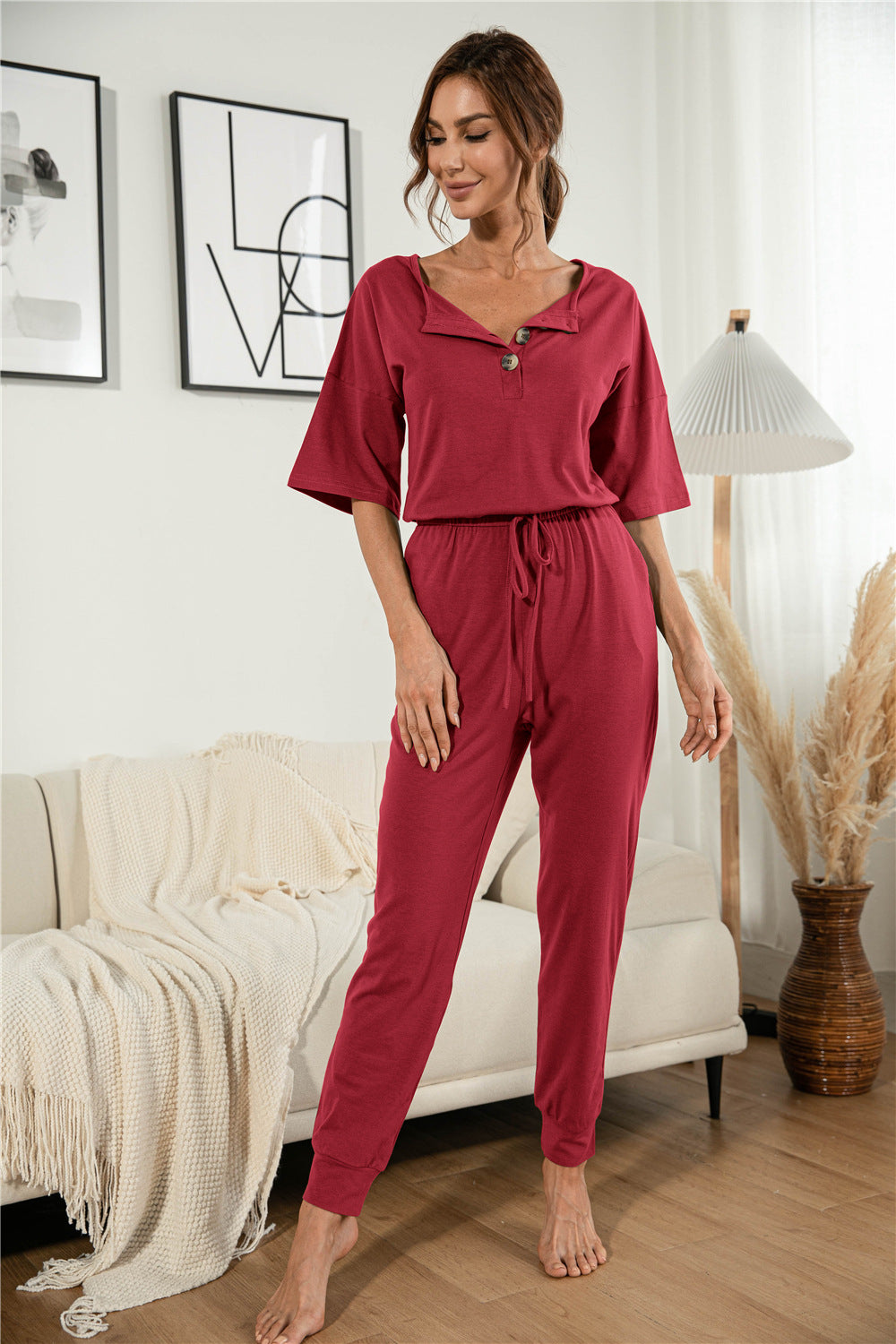 Summer Button Henley Jumpsuit