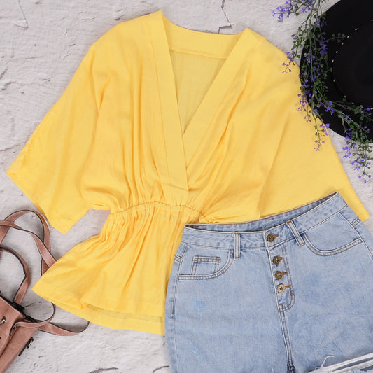 V-Neck Gathered Blouse