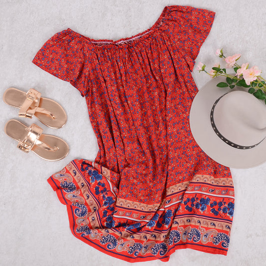 Boho Off-Shoulder Tunic Dress