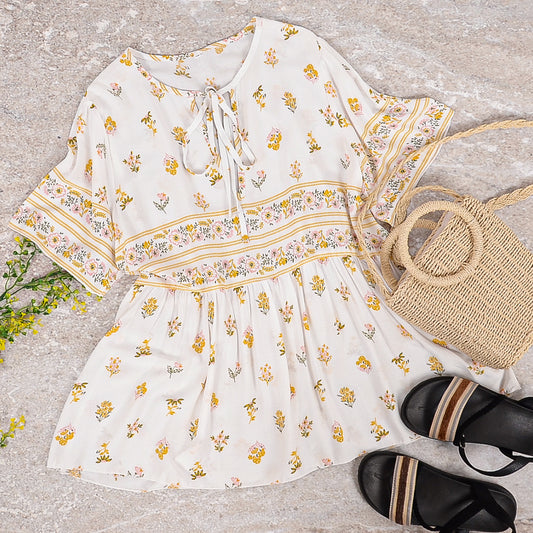 Soft Floral Print Gathered Blouse