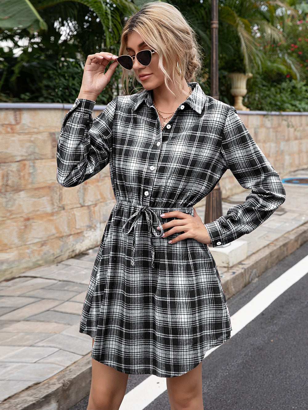 plaid shirt dress with belt Women's Plaid Long-sleeve Shirt Dress With Belt | Ankle-length Button-down Maxi Dress | Autumn Street Style Dress | Birthday Gift