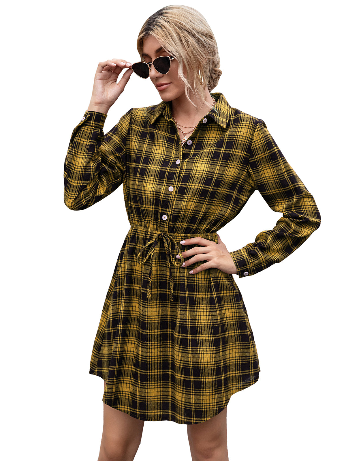 plaid shirt dress amazon Plaid Belted Mini Shirt Dress for Fall Outfits