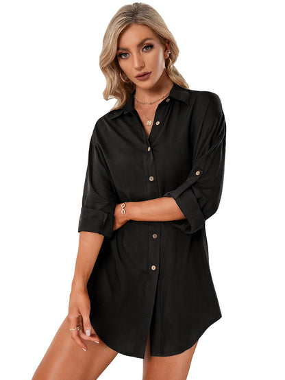 Anna-Kaci Women Long Sleeve Button Down Shirt Dress Blouse Tunic Shirt Mini Dress Blouse