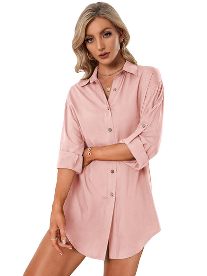 Anna-Kaci Women Long Sleeve Button Down Shirt Dress Blouse Tunic Shirt Mini Dress Blouse