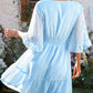 Anna-Kaci Women's V Neck Bell Sleeve Swiss Dot A-Line Elastic Waist Ruffle Hem Short Dress
