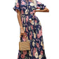 Anna-Kaci Women¡¯s Short Ruffle Sleeve Crew Neck Floral Dress Loose Flowy Boho High Waist Long Maxi Dresses