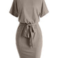 Anna-Kaci Women's Summer V-neck Solid Short Sleeve T Shirt Dress Casual Tie Waist Skirt