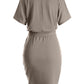 Anna-Kaci Women's Summer V-neck Solid Short Sleeve T Shirt Dress Casual Tie Waist Skirt
