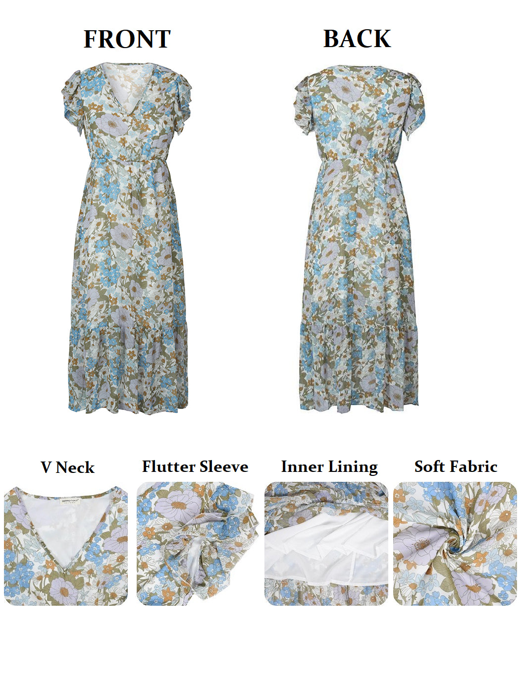 Anna-Kaci Women¡¯s Summer Casual Floral Midi Dress V-Neck Cap Sleeves Ruffle Hem Flowy Swing Dresses
