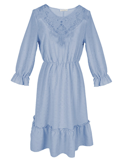 Anna-Kaci Women's Floral Lace V Neck 3/4 Bell Sleeve A-line Swing Party Mini Dress