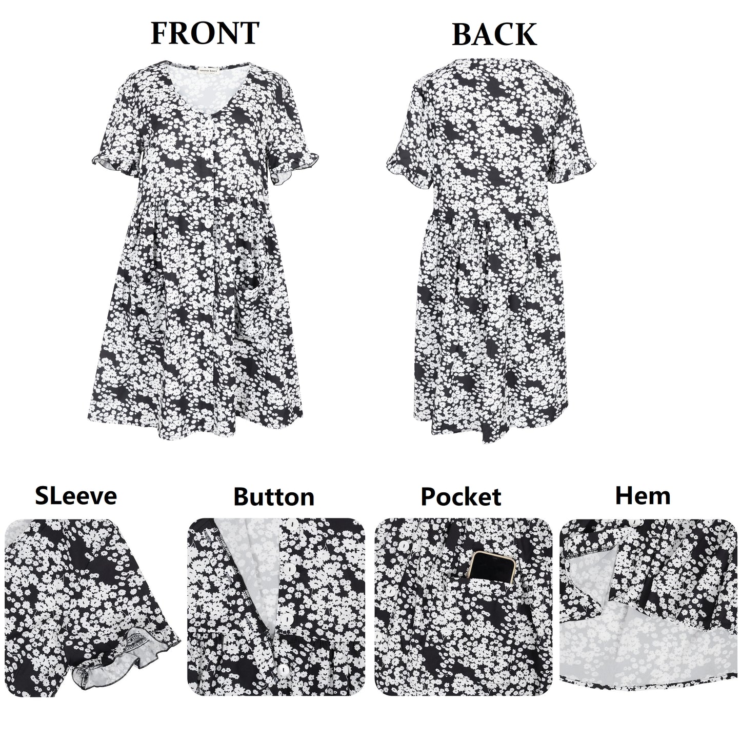 Anna Kaci Women Casual Shirt Dress Cute Floral V-Neck Short Sleeve Flowy Tunic Dresses with Pockets