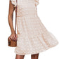 Anna-Kaci Women's Summer Casual Swiss Dot High Neck Short Sleeve Ruffle Loose Flowy Tunic Mini Dress