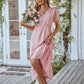 Anna-Kaci Women Summer Swiss Dot Short Sleeve Dress High Waist V Neck Floral Print Flowy Maxi Dress