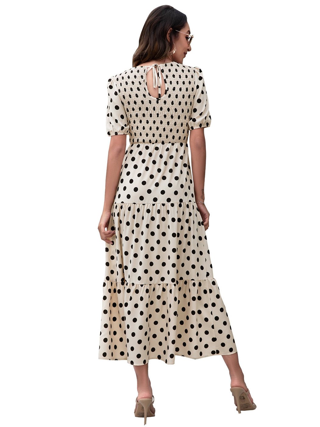 Anna-Kaci Women's Polka Dot Ruffle Maxi Dress Crew Neck Puff Sleeve Dr ALILANG.COM Anna-Kaci Women's Polka Dot Ruffle Maxi Dress Crew Neck Puff Sleeve Dr ALILANG.COM