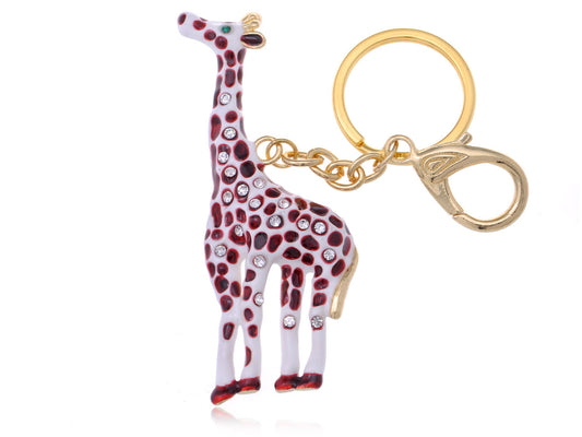 Painted Spot Enamel Long Neck African Giraffe Hook Keychain