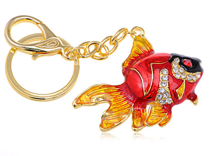 Gold Nautical Red Orange Goldfish Fin Key Chain