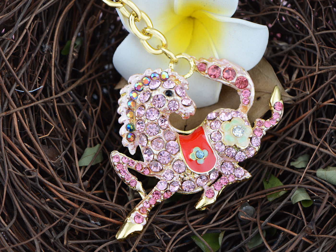 Sparkling Horse Key Chains For Women Girls Gifts Car Purse Animal Pendant Charms Pink