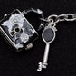 Art Black Enamel Floral Design Deadbolt Key Locket Keychain