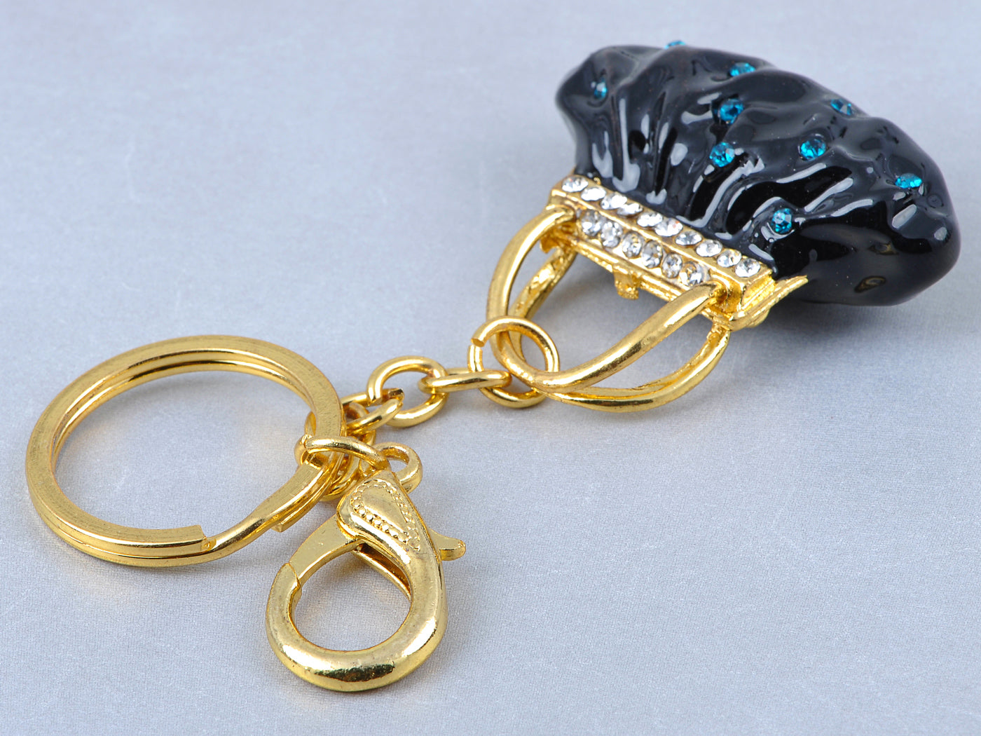 Dark Resin Sapphire Accented Lady Handbag Purse Hook Key Chain