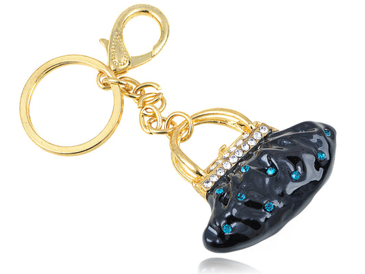 Dark Resin Sapphire Accented Lady Handbag Purse Hook Key Chain