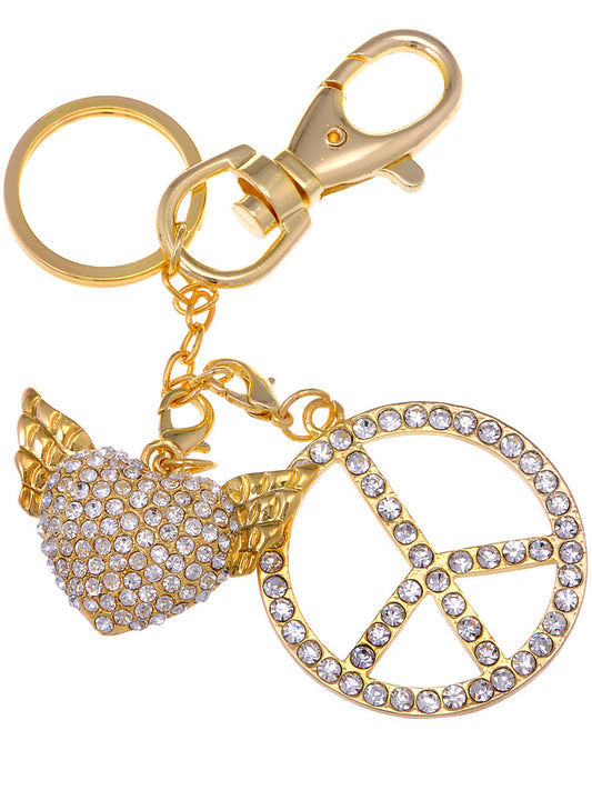 Iced Happy Peace Love Wing Heart Hook Clip Keychain