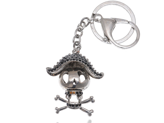 Jet Black Ice Cartoon Pirate Skull Hat Crossbone Keychain