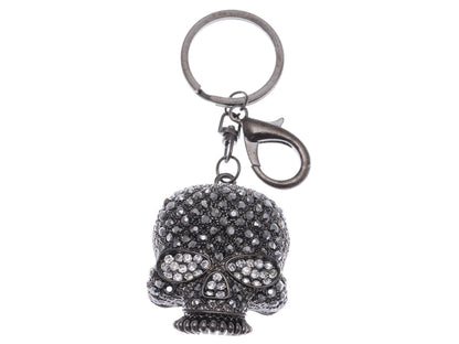 Gun Grey Gothic Creepy Black Skull Head Key Chain