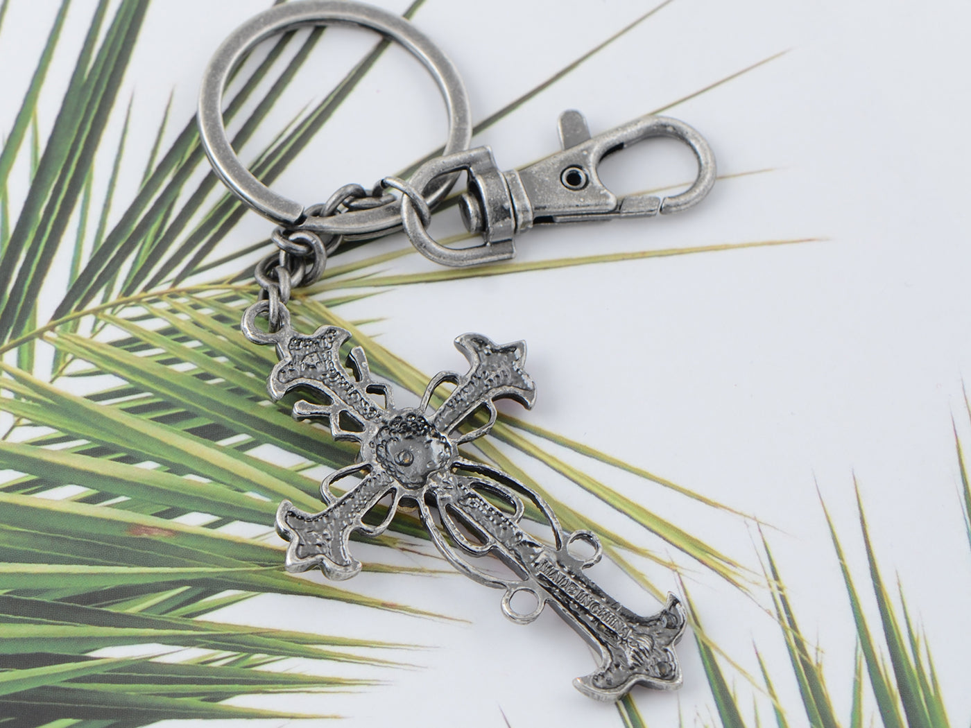 Aurora Borealis Holy God Blessed Floral Cross Hook Key Chain
