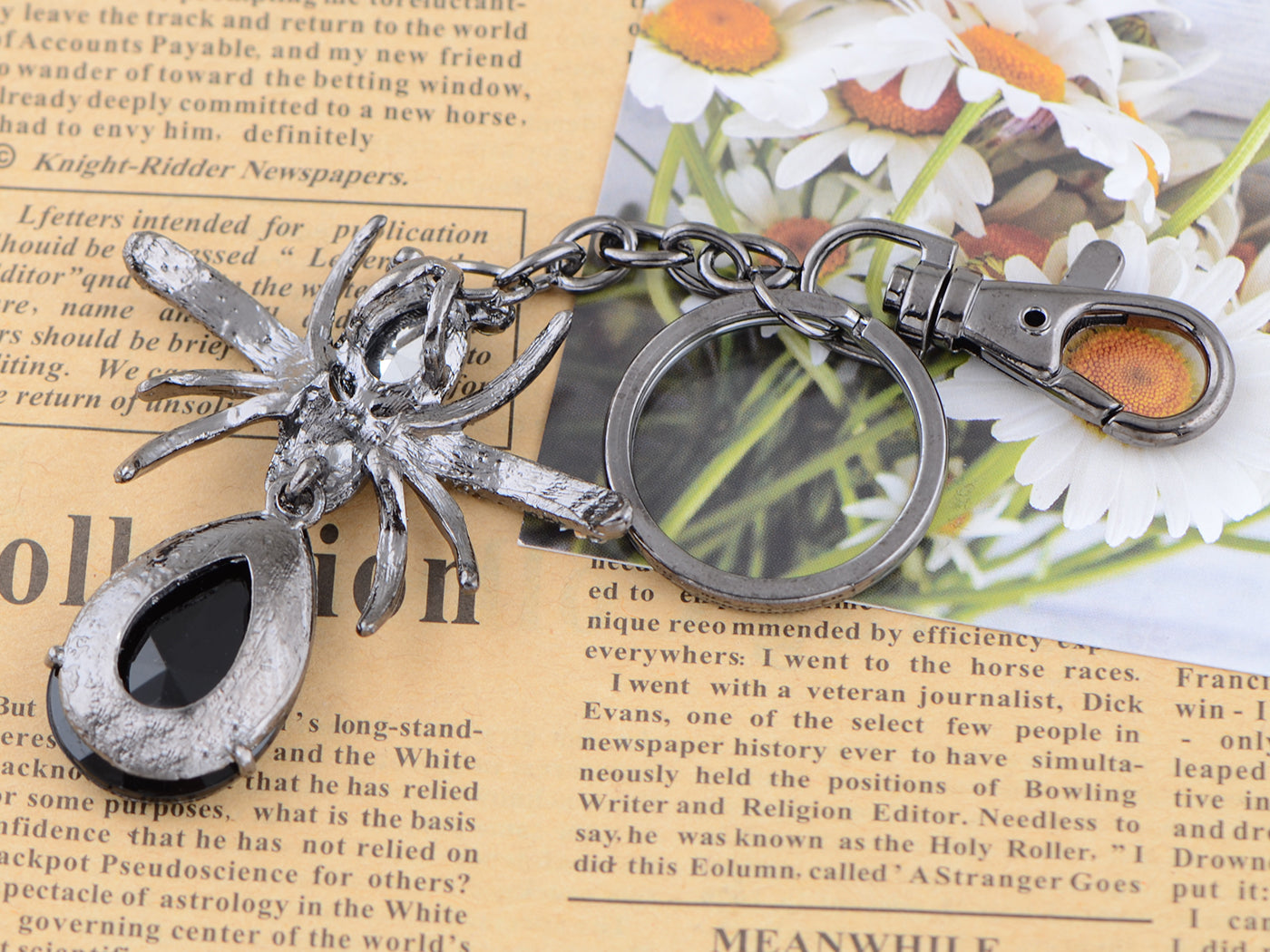 Dark Gun Black Grey Body Halloween Tarantula Spider Keychain