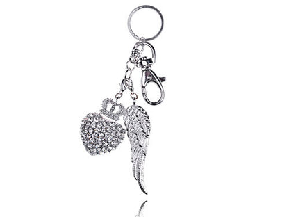 Silver Colored Crown Heart Wing Key Chain