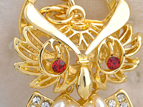 Gold Alluring Red Eyes Mr. Bird Owl Keychain