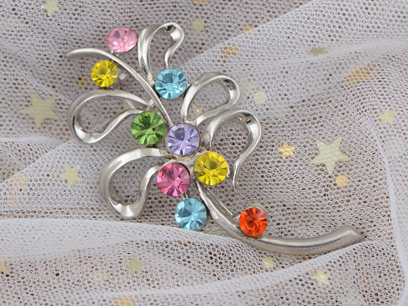 Women??S Silver Multicolored Floral Brooch Pin