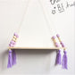 Rope Hanging Wood Shelf With Rock Beads for Interior Decor