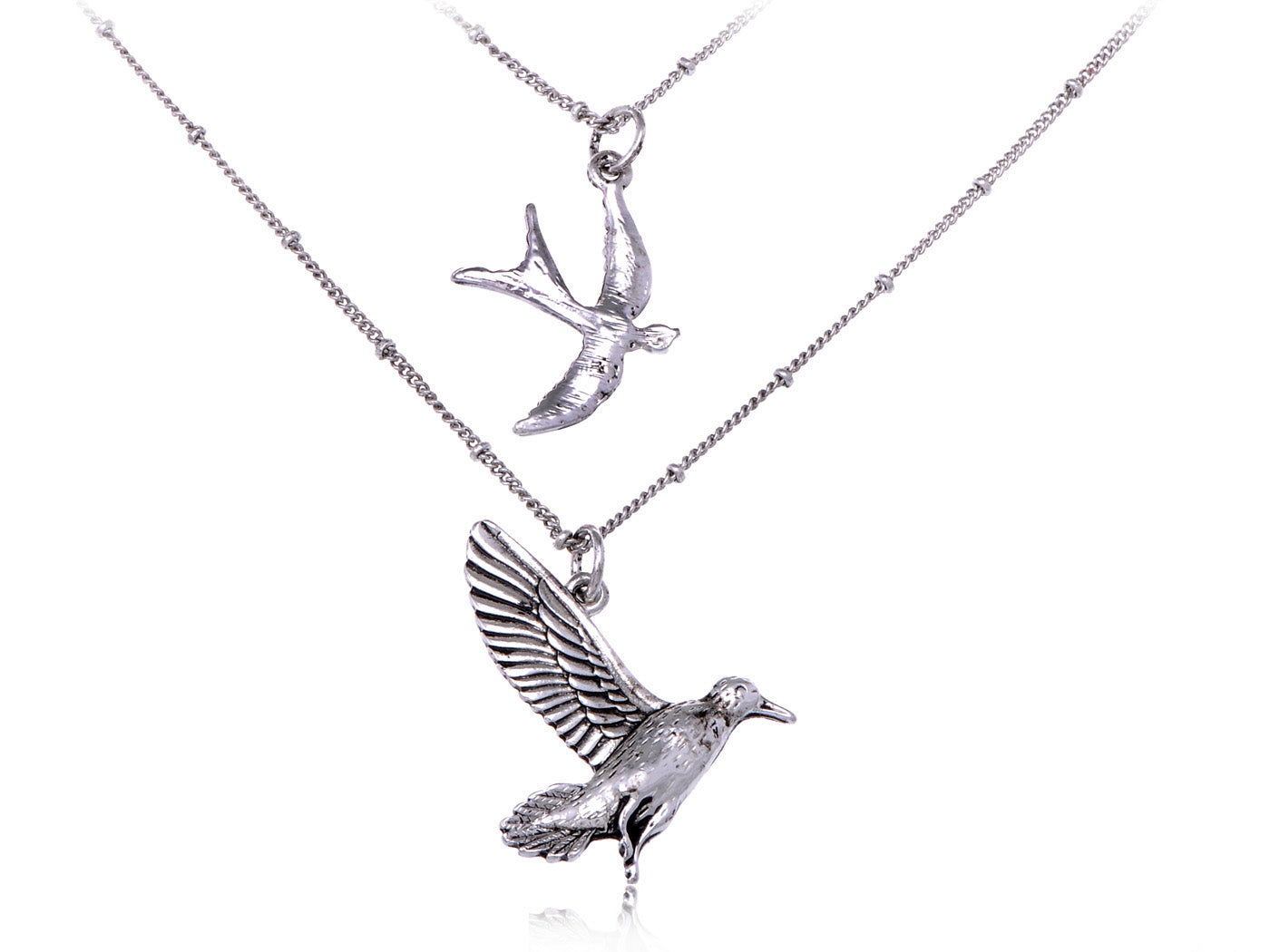 Enamel Double Chain Style Bird Necklace With Locking Clasp