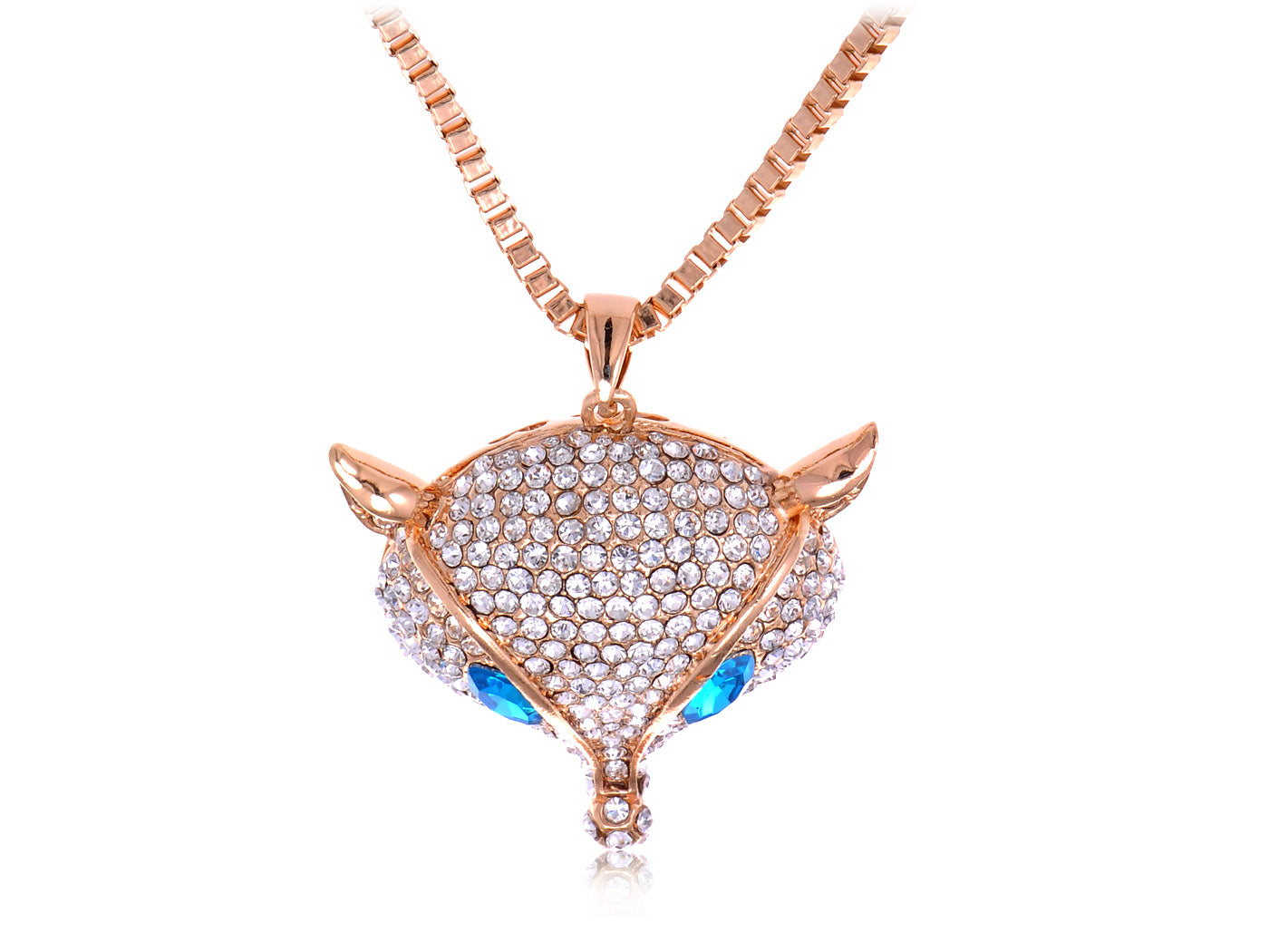 Encrusted Fox D Enamel Necklace With Sapphire Color Eyes