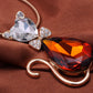 D Topaz Red Heart Bow Cat Pendent Necklace