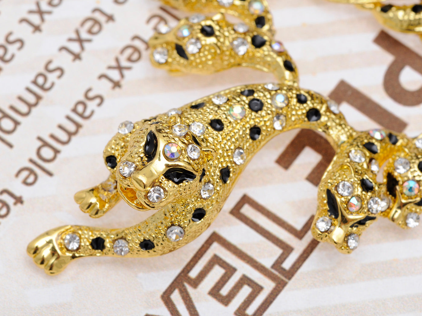 Black Enamel Leopard Cheetah Cat Earring Necklace Set