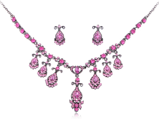 Fuchsia Rose Pink Princess Cascade Dress Necklace Earring Set