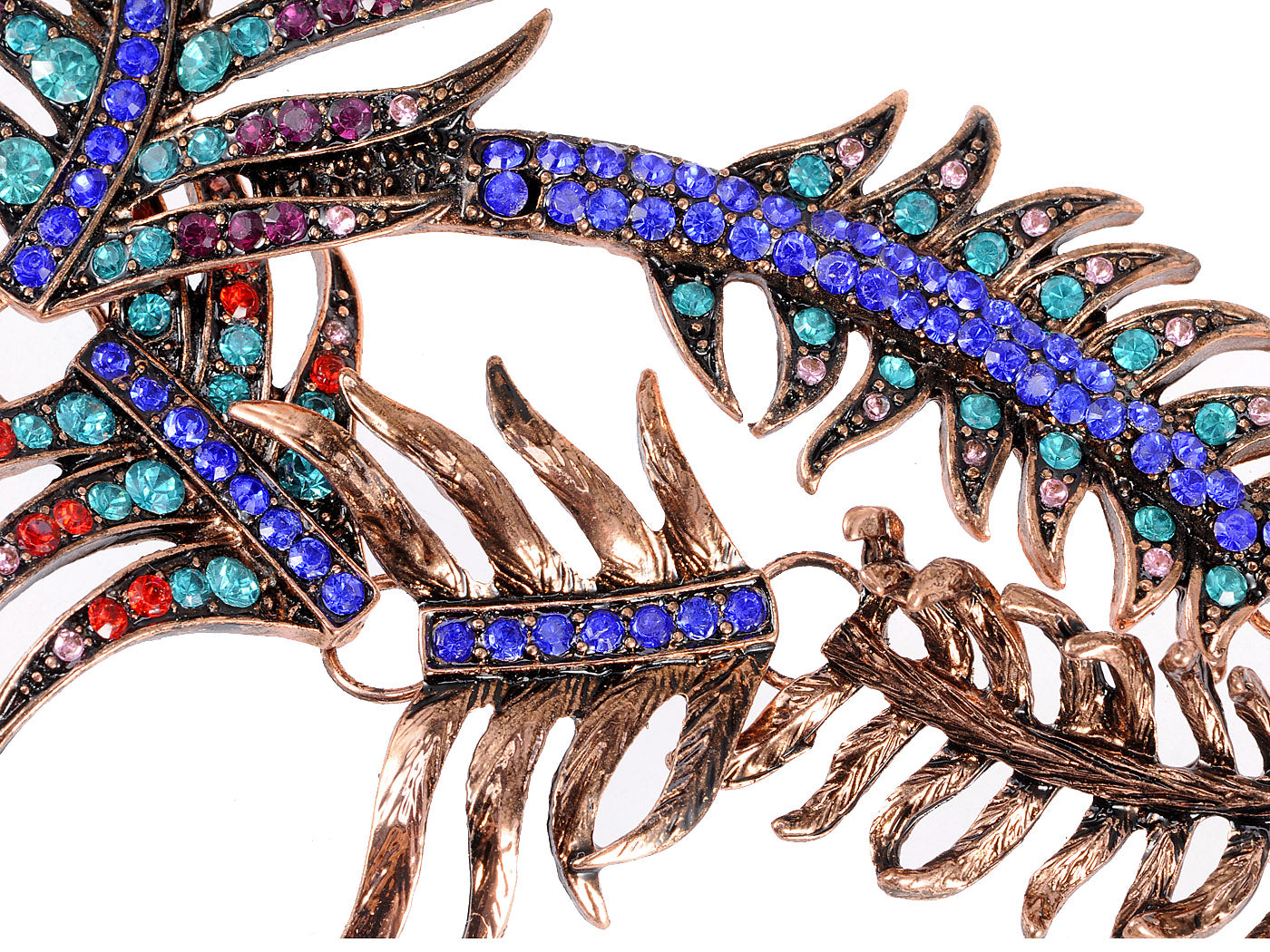 Copper Multi Colorful Peacock Feather Statement Necklace