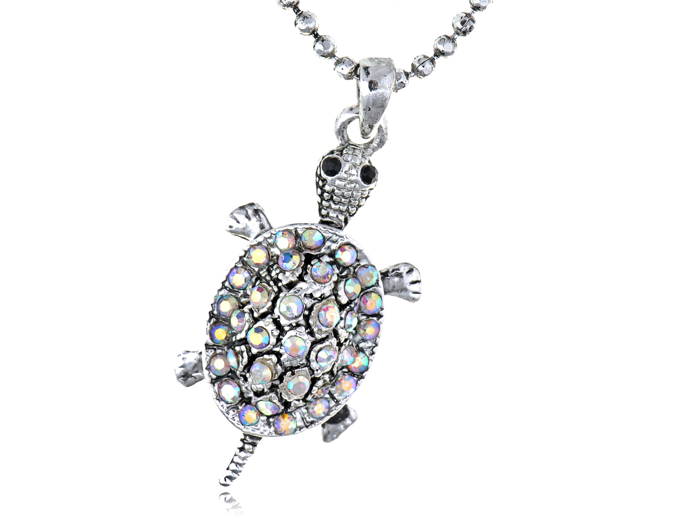 Tiny Tortoise Aurora Borealis Turtle Pendant Necklace
