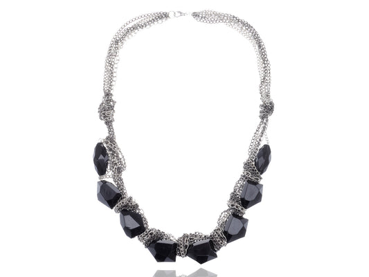 Geometry Black Onyx Rhinestones Statement Necklace