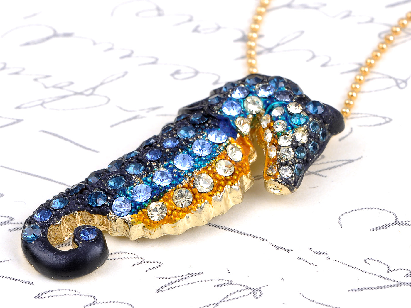 Blue Nautical Ocean Seahorse Pendant Necklace