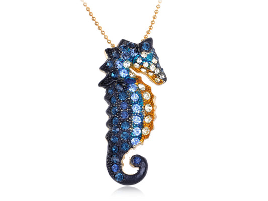 Blue Nautical Ocean Seahorse Pendant Necklace